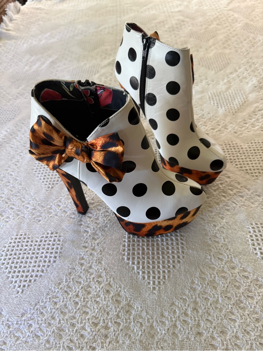 Y2K Iron Fist Leopard Print and Polka Dots Platform Heels (US 8)